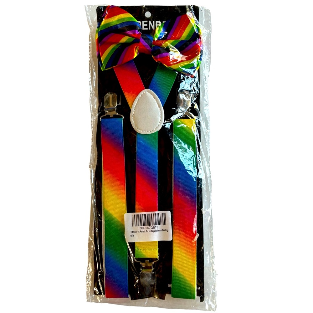 Felizhouse Rainbow Painting Pride Novelty Suspenders & Bow Tie